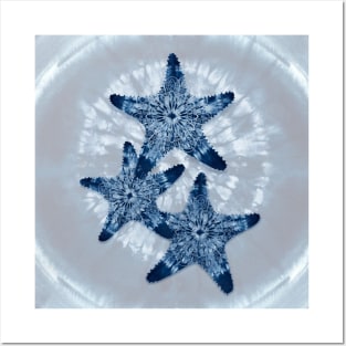 Sea Star Mandala Indigo Blue Tie Dye Posters and Art